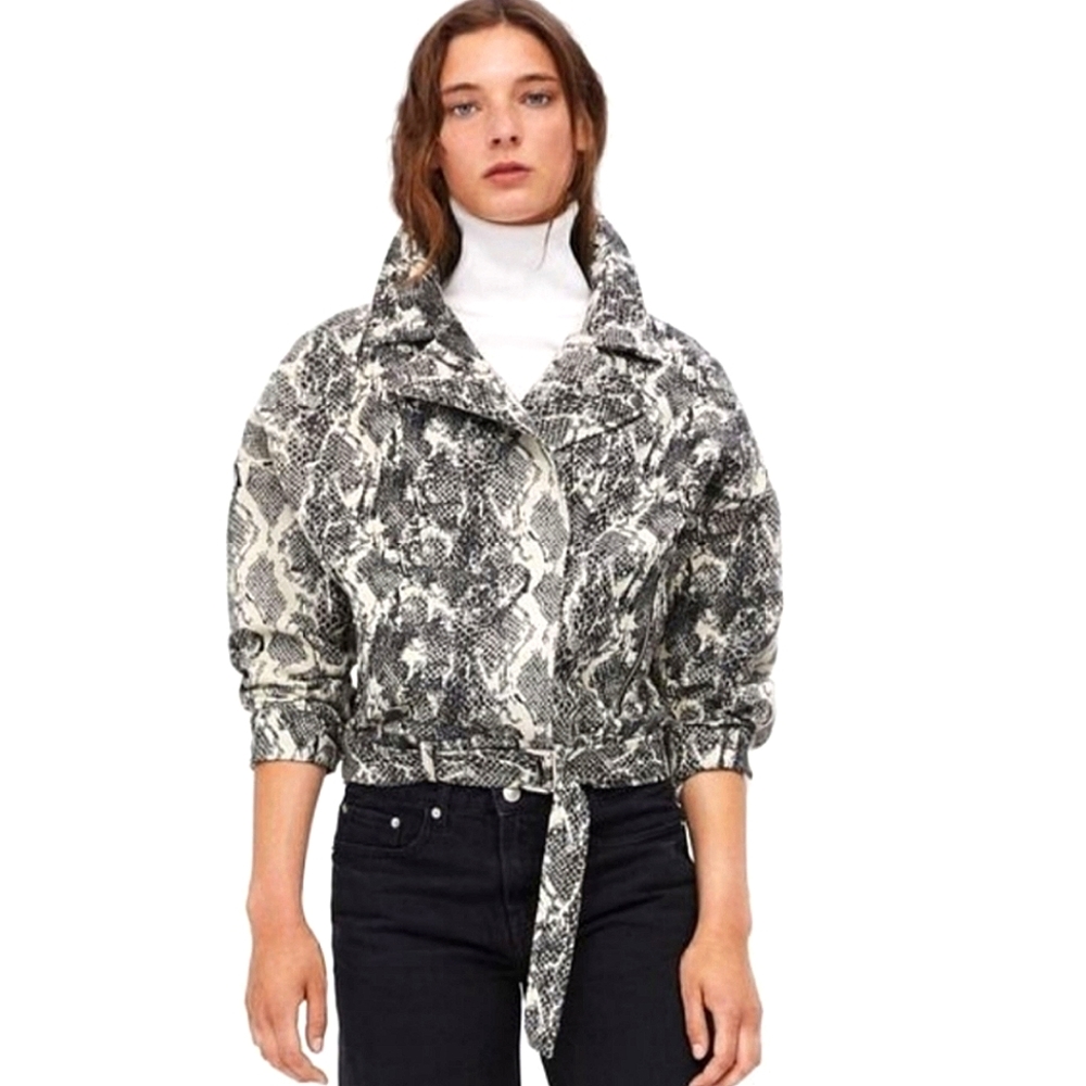 Zara Snake Cropped Bomber Jacket XS